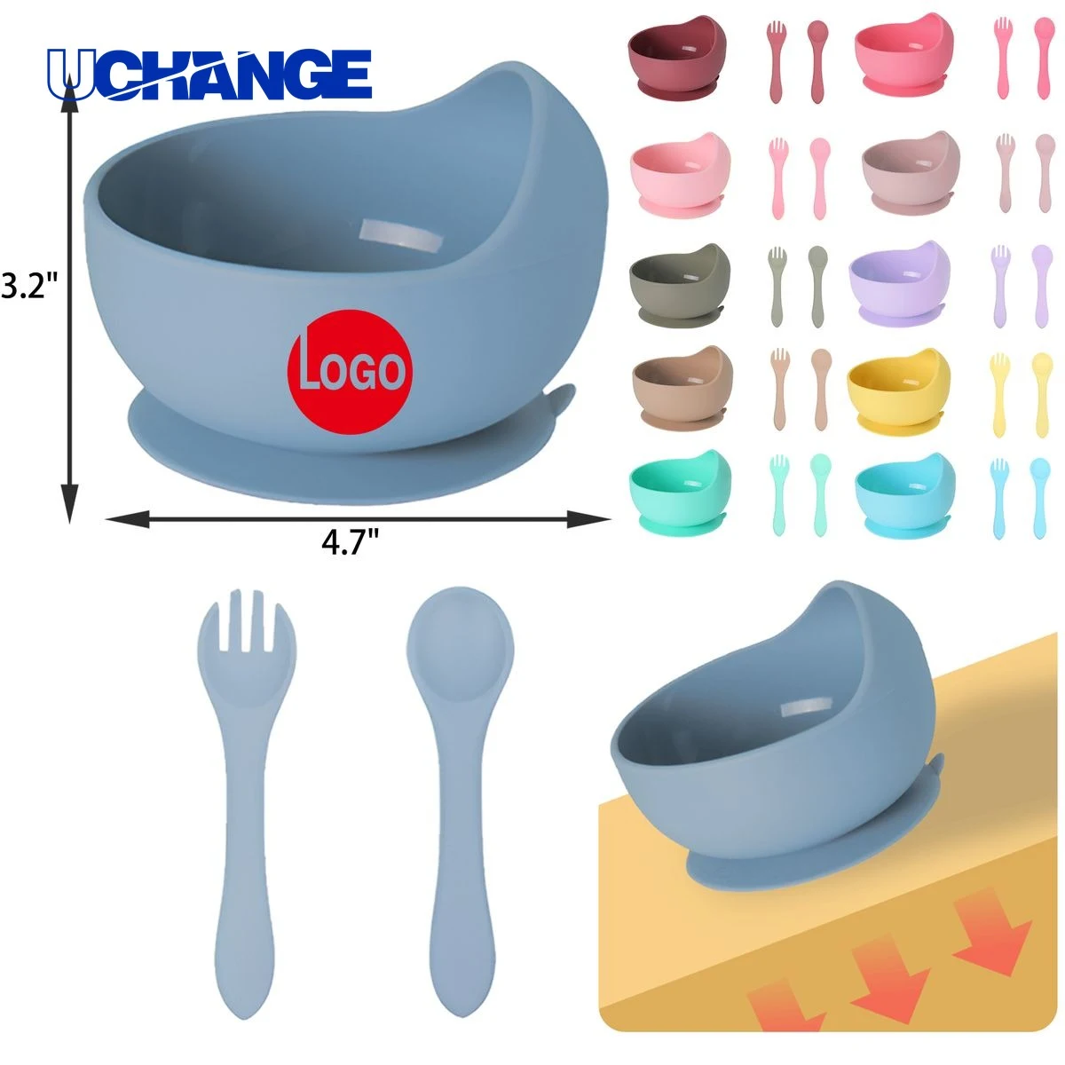 Colorful Toddler Suction Cup Silicone Feeding Bowl Set 1