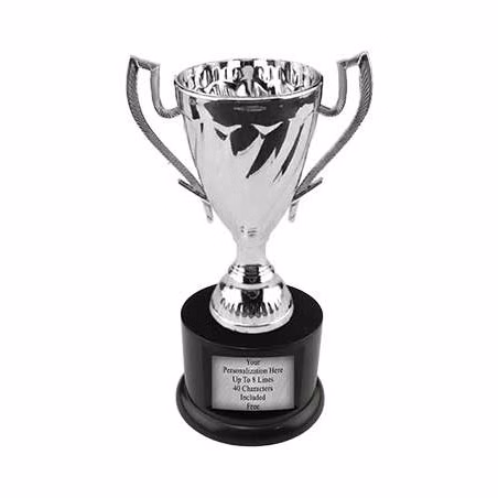 Cup Trophy: 8", 3x2" black round base w/ silver 4.