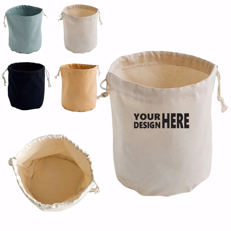Custom Logo Canvas Drawstring Bag, Reusable Dustproof