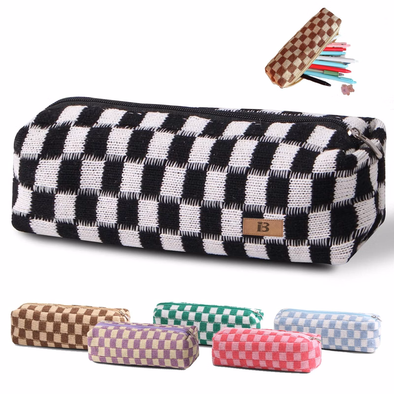 Knitted Plaid Pencil Pouch
