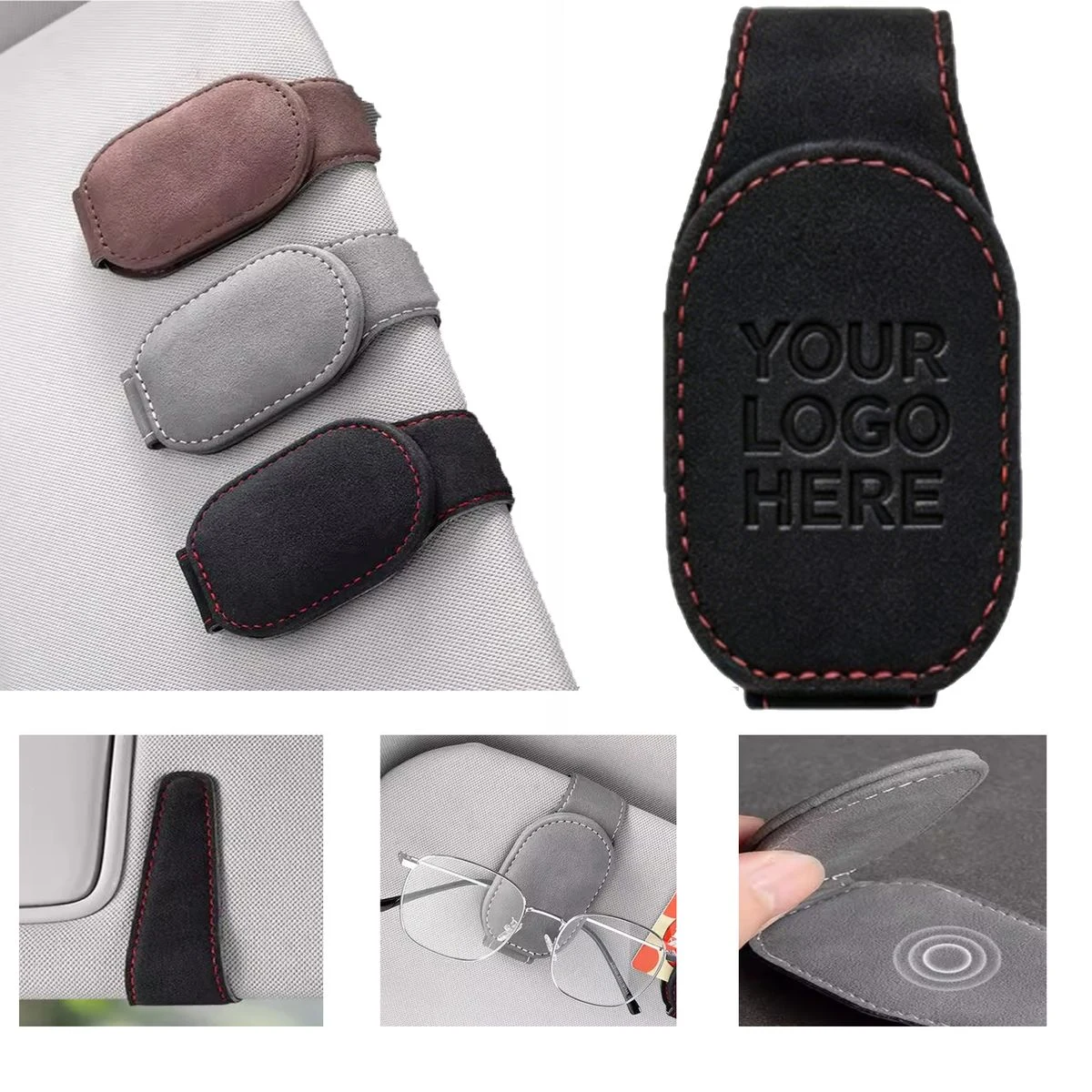 Compact Practical PU Leather Car Eyewear Clip With No View Obstruction 1