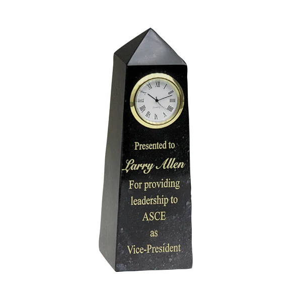6" Black Marble Obelisk With Clock 1