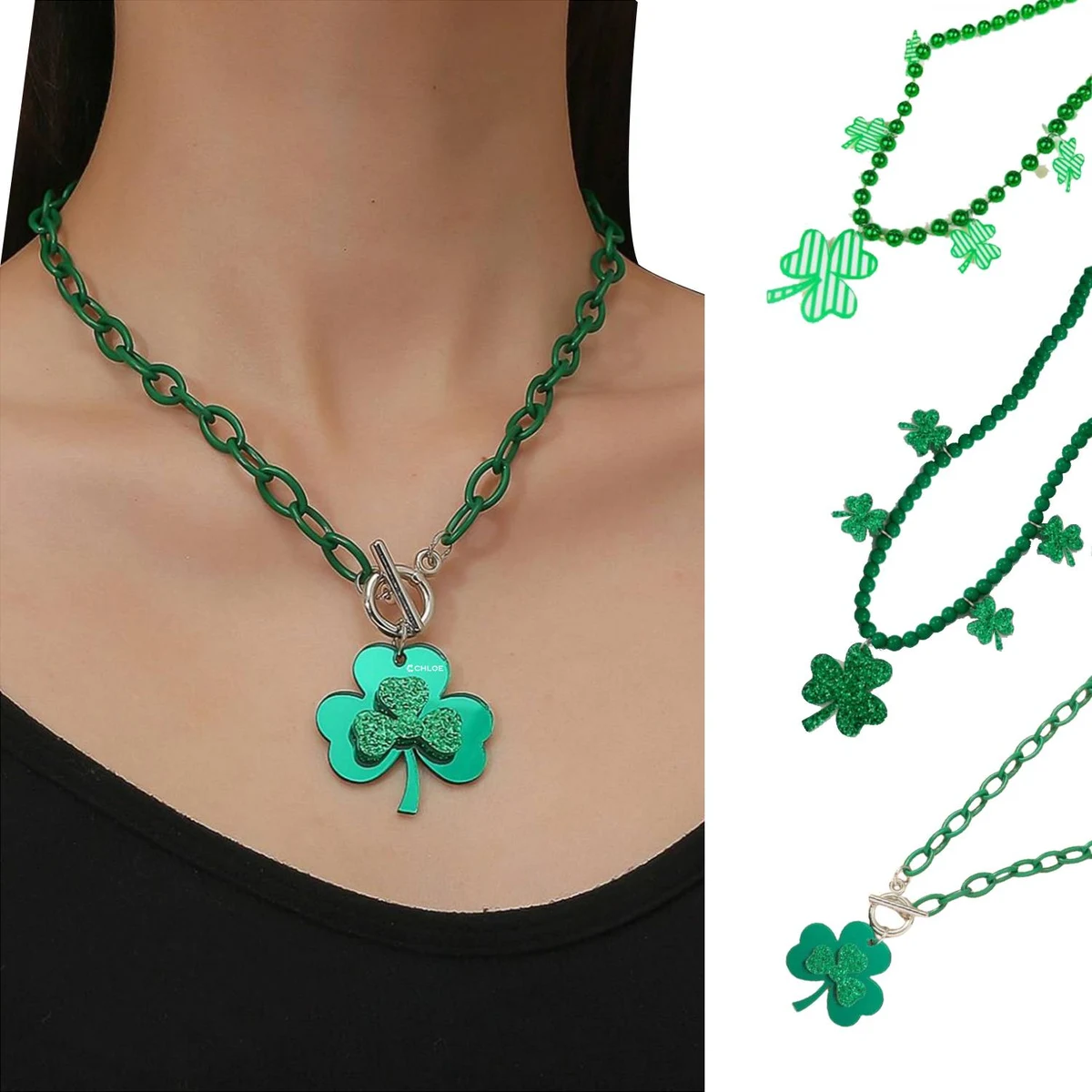 Fashion personality green clover necklace collarbone chain 1