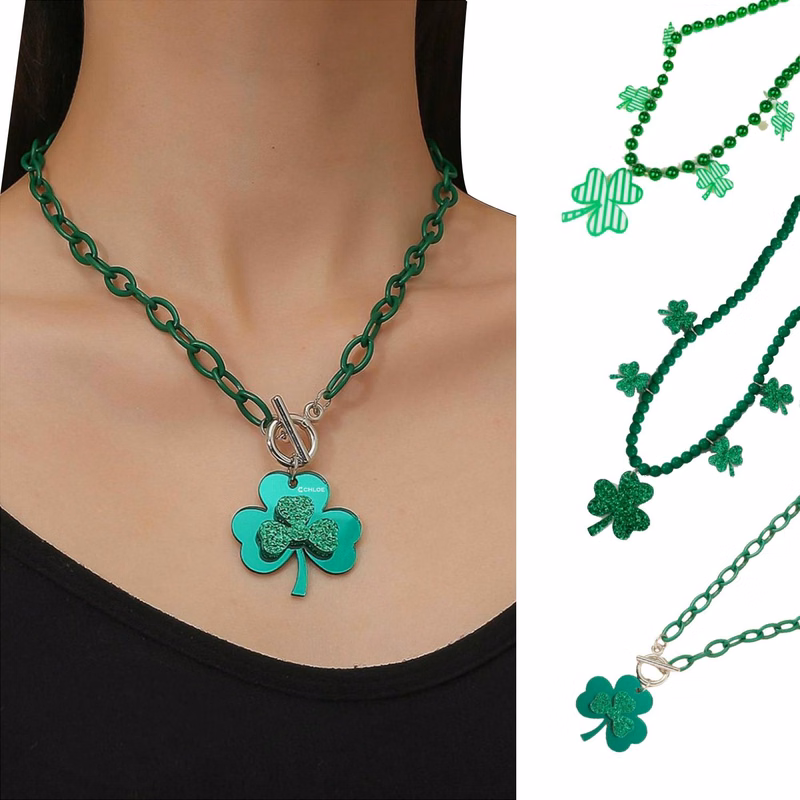 Fashion personality green clover necklace collarbone chain