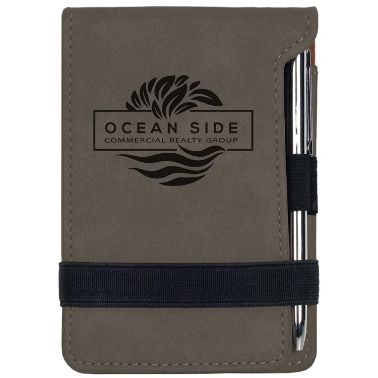 3 1/4" x 4 3/4" Gray Leatherette Mini Notepad with Pen 1