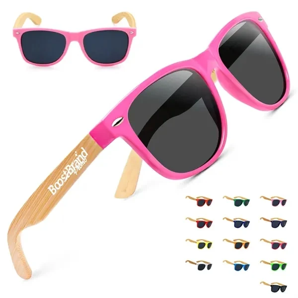 Custom Genuine Bamboo Temple Sunglasses with Full-Color Imprint — Eco-Conscious Promo 1