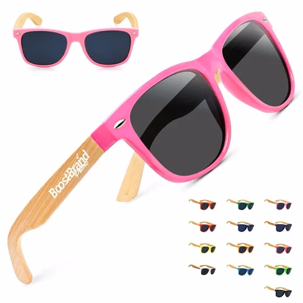 Custom Genuine Bamboo Temple Sunglasses with Full-Color Imprint — Eco-Conscious Promo