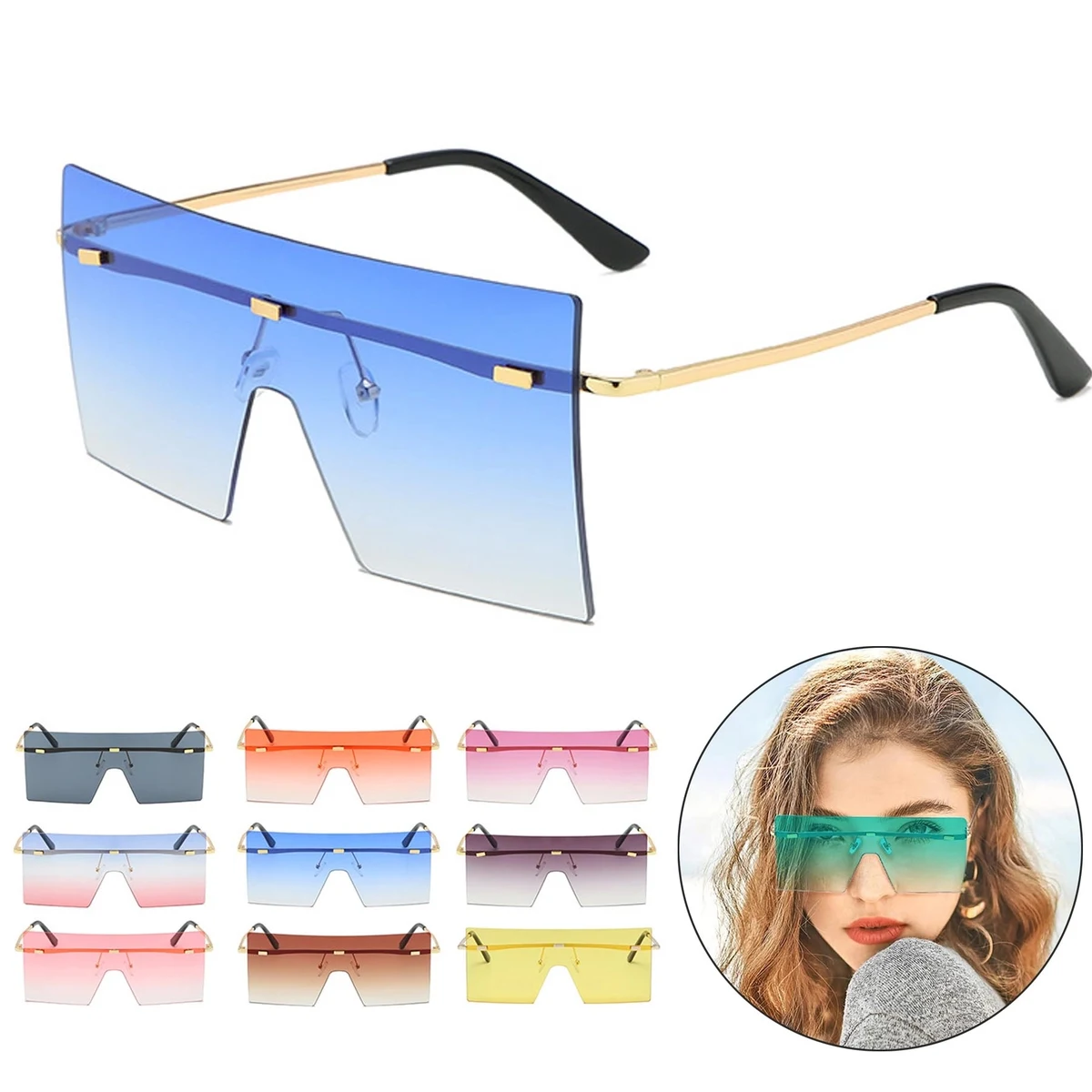 Retro Rimless Rectangle Sunglasses 1