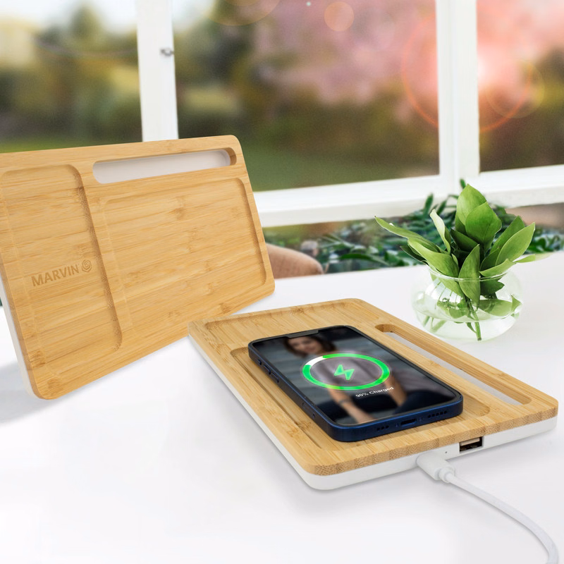 Bamboo Wireless Charging Pad and Desktop Organizer