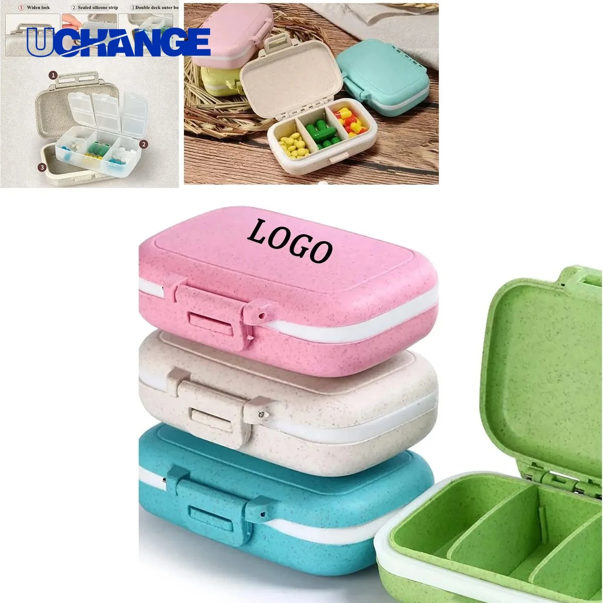 Wheat Straw Pill Organizer Eco-Friendly Portable Case 1