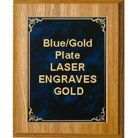 7" x 9" Oak Finish Plaque with a Blue/Gold High Relief Plate 1