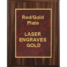 5" x 7" Classic Walnut Finish Plaque with a Red Marble Designer Plate 1