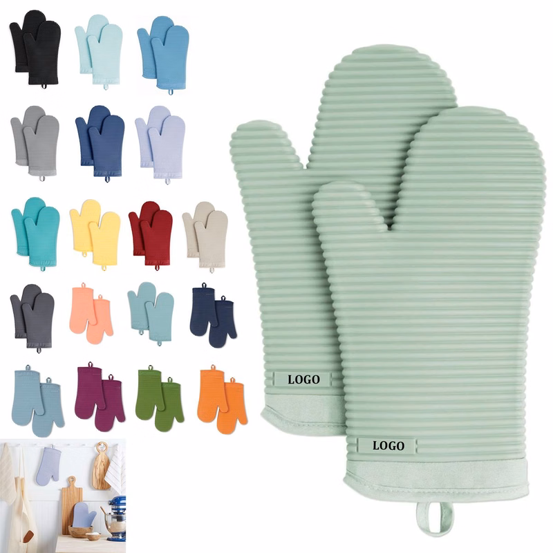 2 Pack Set Ribbed Soft Silicone Oven Mitts