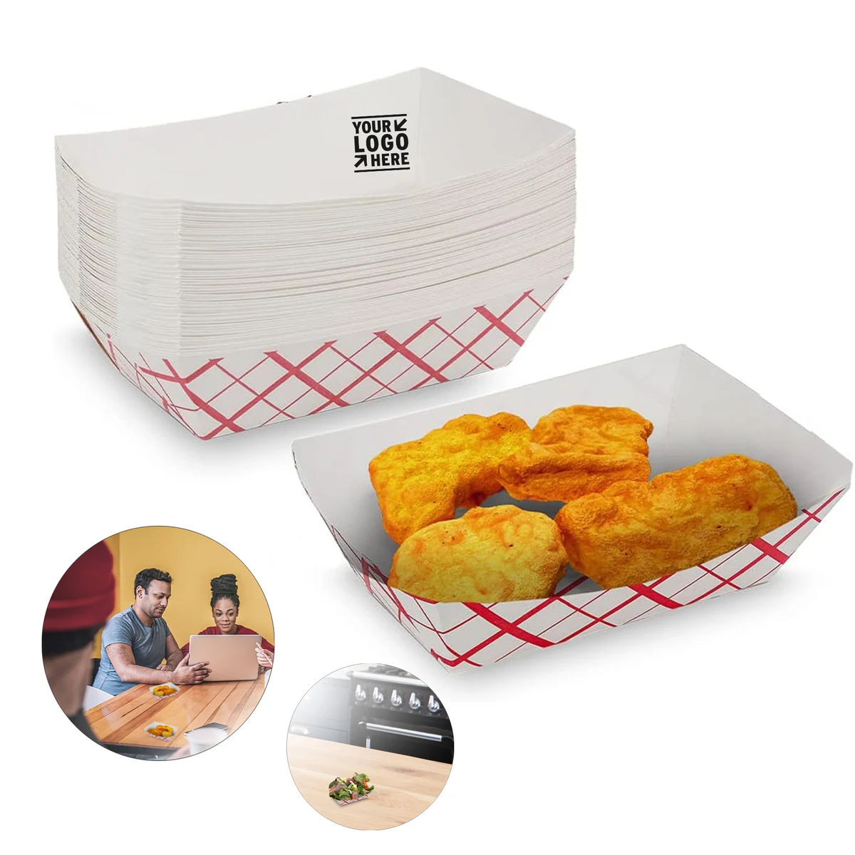 3.2"x 4.5"x 1.25" Small Classy Red and White 1/2 lb Paper Tray Plaid Food Boat 1