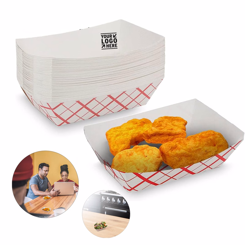 3.2"x 4.5"x 1.25" Small Classy Red and White 1/2 lb Paper Tray Plaid Food Boat 