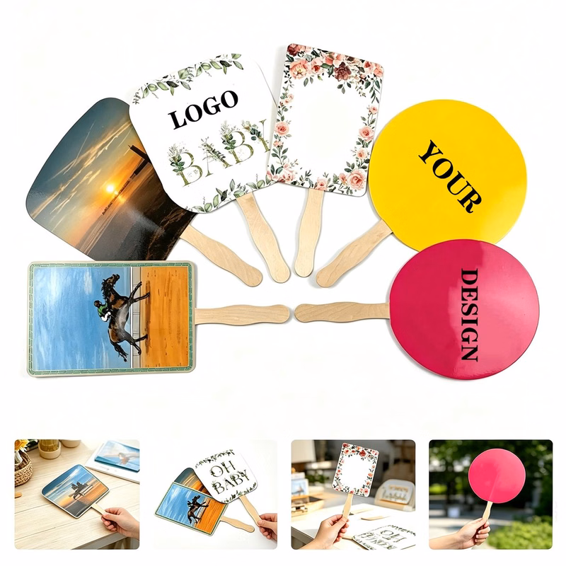 Custom Paper Hand Fans With Wooden Handle
