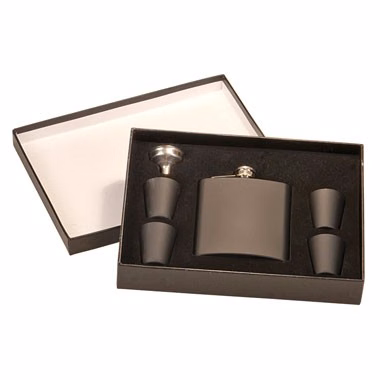 6oz Stainless Steel Flask Set - Black