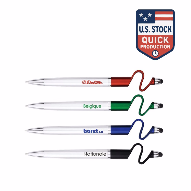 Stylus Pen with Silver Barrel Design & Built-In Phone Holder