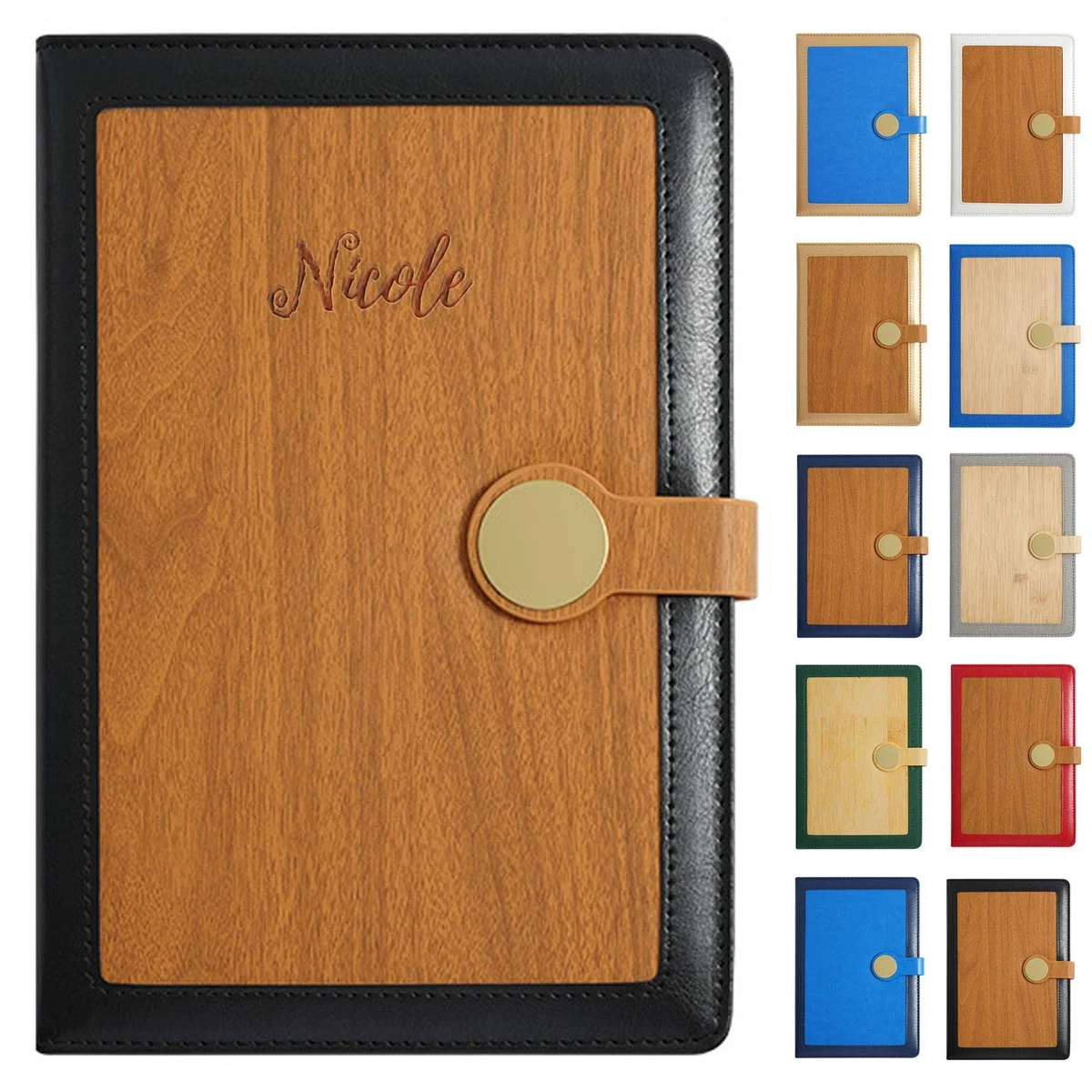 A5 PU Leather Metal Clasp Wood Grain Notebook 1