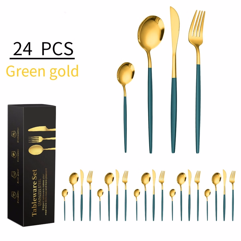24 Piece Golden Plated Stainless Steel Flatware Set