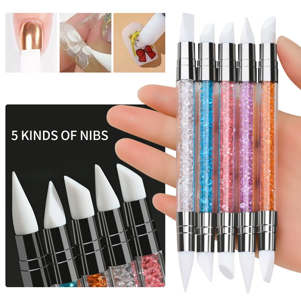 Dual-Ended Silicone Nail Art Brush Set with Glitter Handles 1