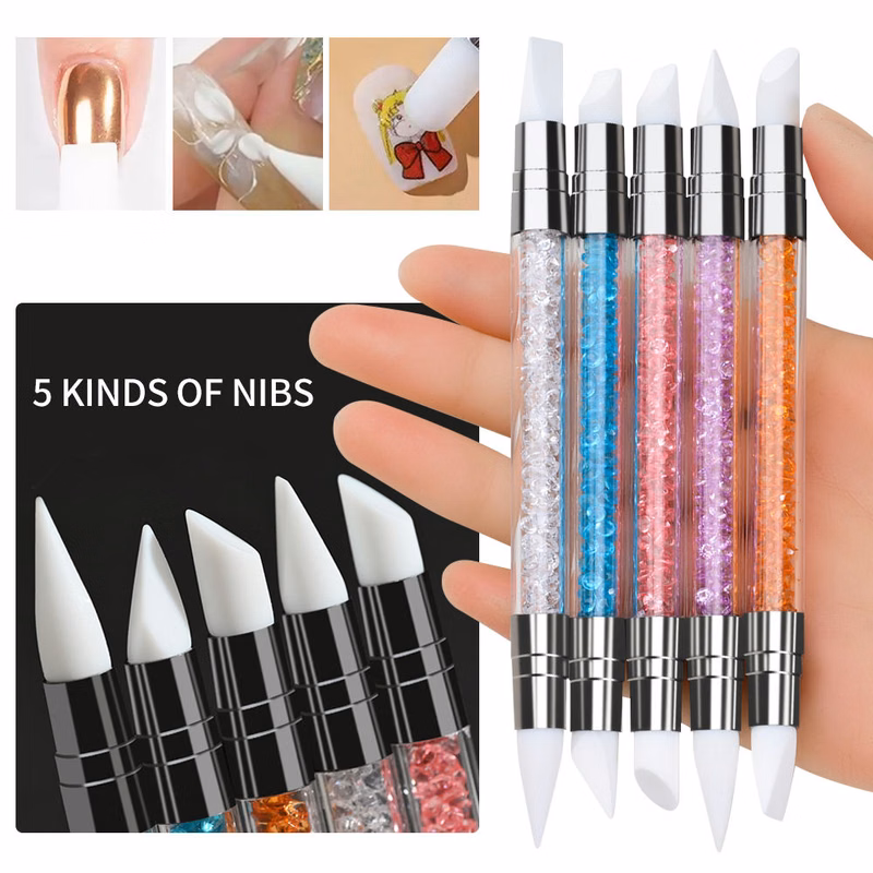 Dual-Ended Silicone Nail Art Brush Set with Glitter Handles