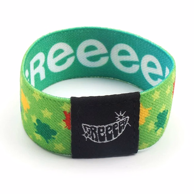 Sublimated Elastic Event Wristband W/ Customizable Woven Label
