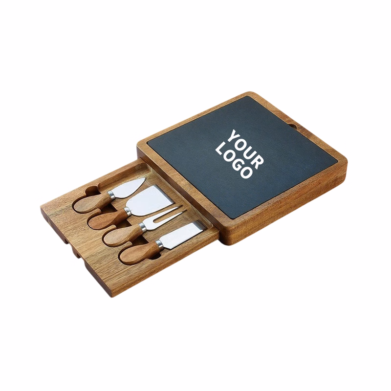 Bamboo Cheese Server Set With Slate Board 10" x 10" x 1.5"
