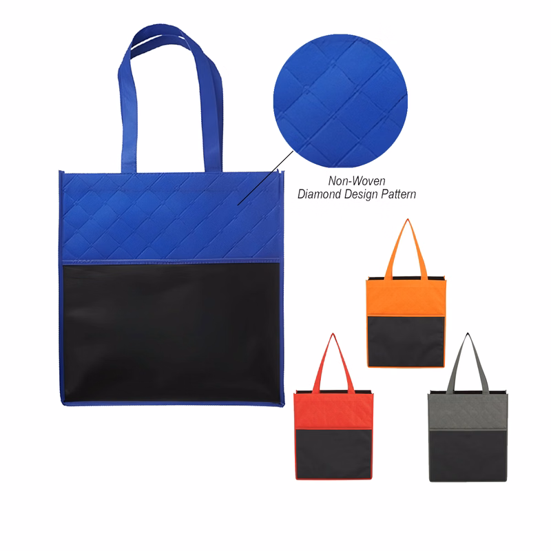 Reusable Quilted Pocket two-tone red black Grocery Tote Bag