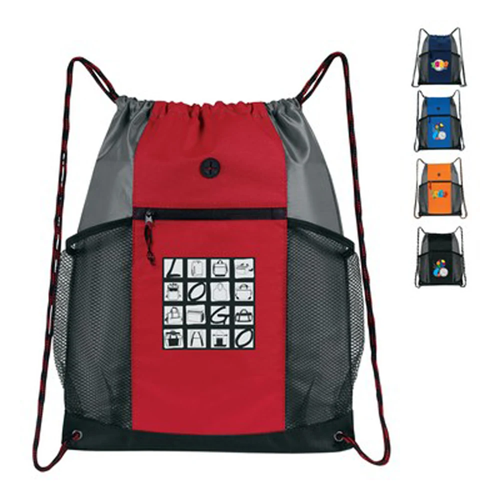 Polyester Two-Tone Multi-Pocket Drawstring Bag. 1