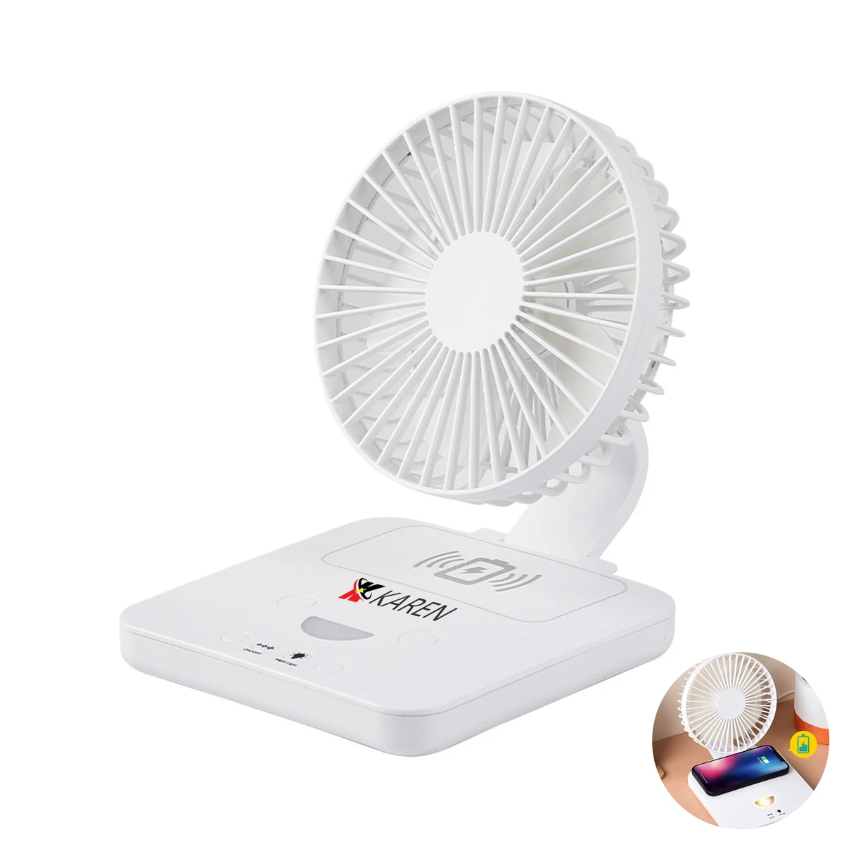 Desktop Portable Rechargeable Fan W/ Wireless Charger 1