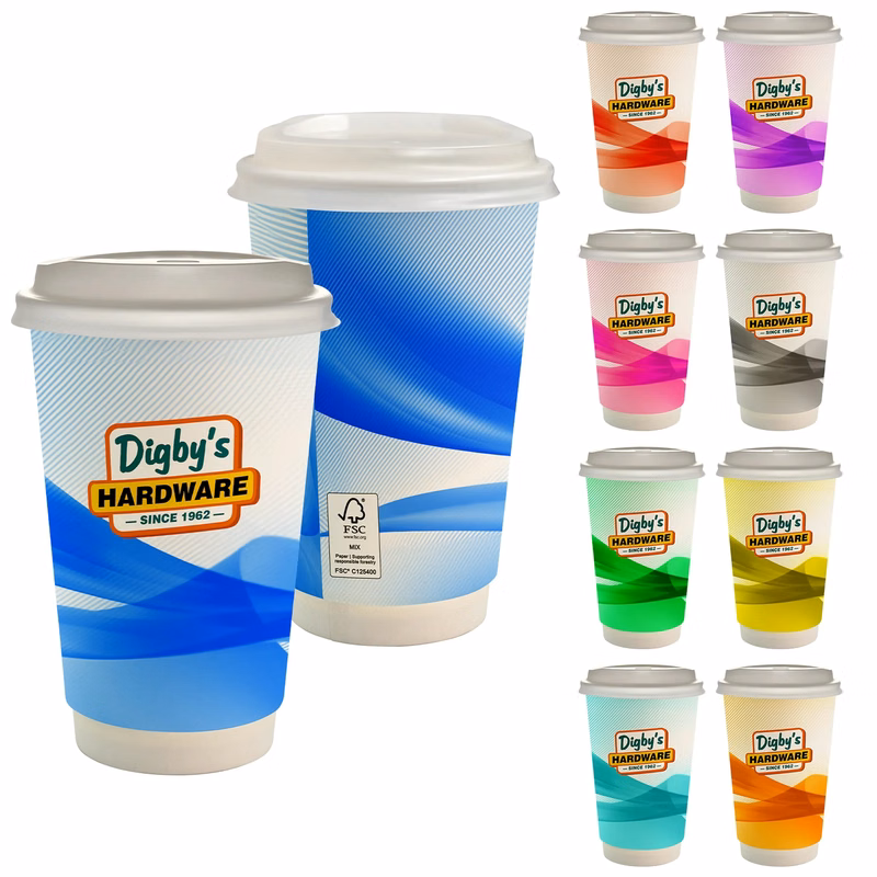 16 oz. Full Color Groovy Paper Cup With Lid