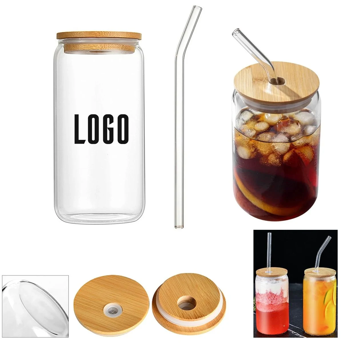 16 oz Pint Glass with Straw and Bamboo Lid Drinkware 1