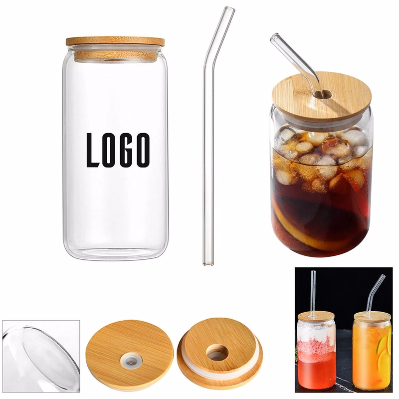16 oz Pint Glass with Straw and Bamboo Lid Drinkware