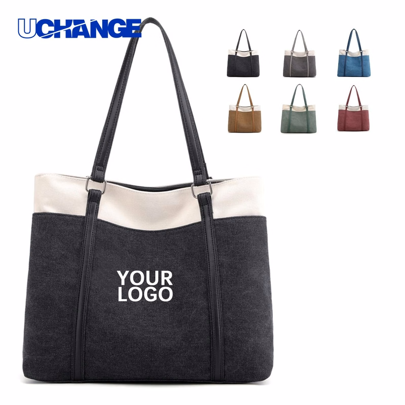 Canvas Laptop Tote Bag Carrier with Synthetic Leather Handle 16 x 13.7 x 4.7 Inches