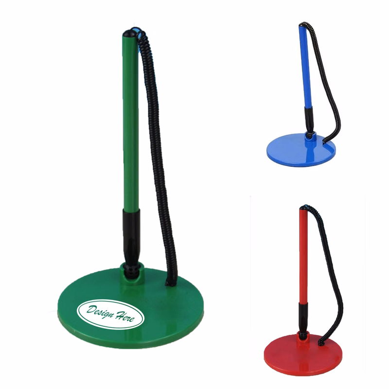 Spring-Equipped Round Fixed Desk Pen for Bank and Service Use