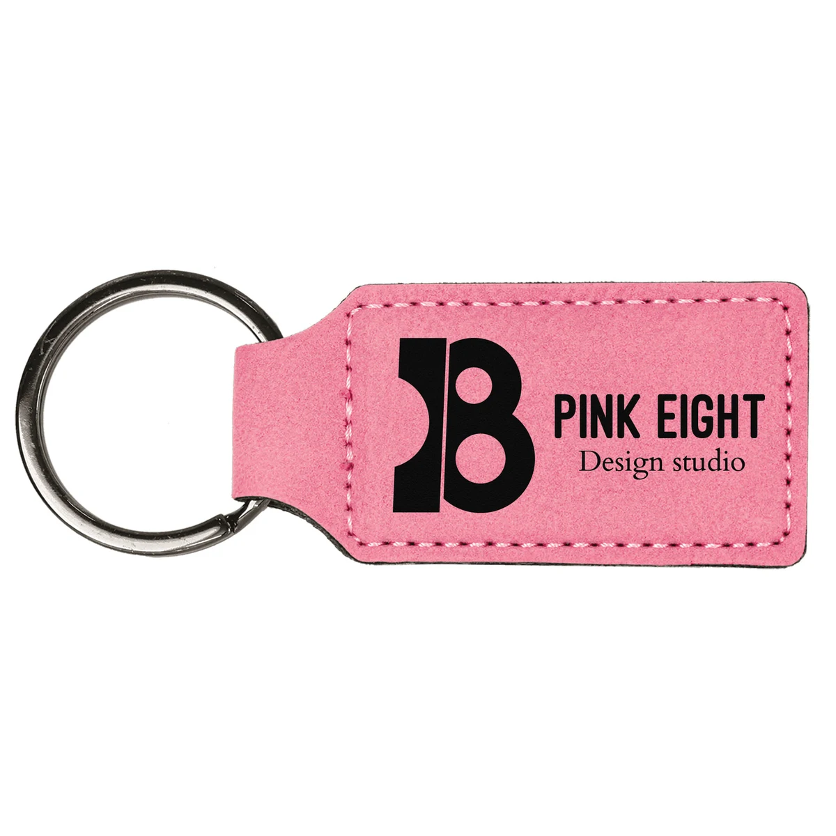 Pink Leatherette Rectangle Keychain 1