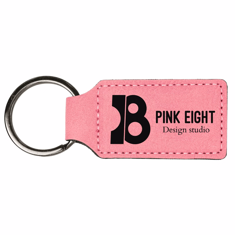 Pink Leatherette Rectangle Keychain