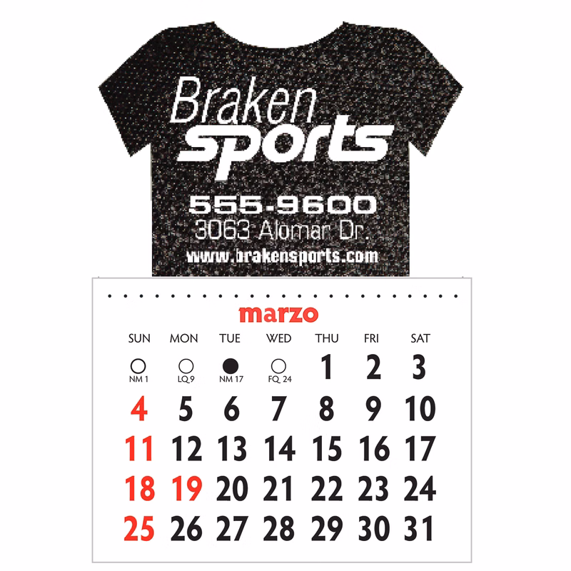 Designer Shaped Kwik-Stik 6 Mill Smooth Vinyl Spanish Calendar w/ T-Shirt Top