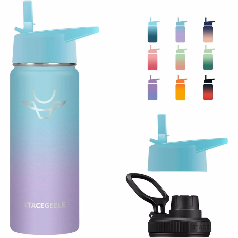 Insulated Vacuum Water Bottle for Kids with Straw Lid Stainless Steel Flask Thermos