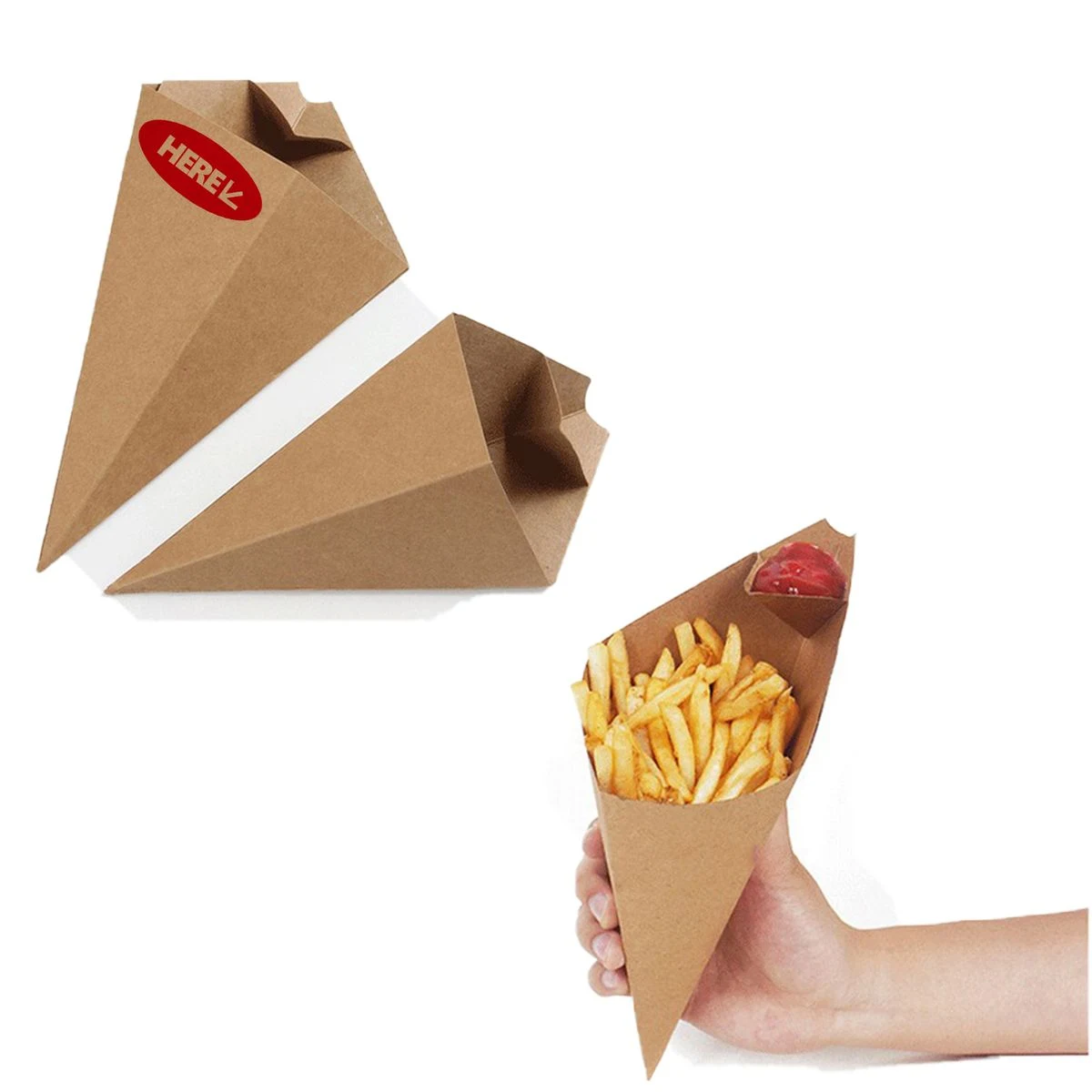 Kraft Paper Fry Cone with Built-In Dip Cup 1