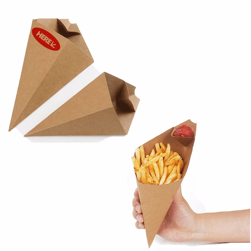 Kraft Paper Fry Cone with Built-In Dip Cup