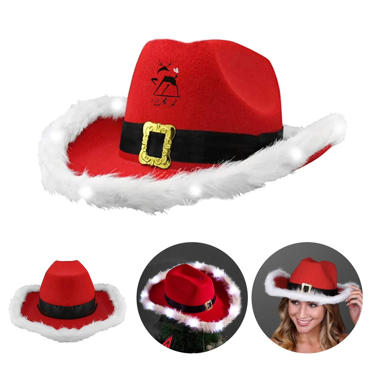 Santa Claus Christmas Hat, White Light Fur Trim 1