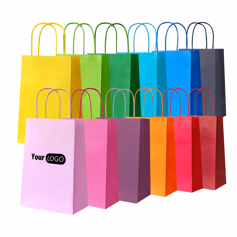 Colorful Kraft Paper Shopping Bags With Handles