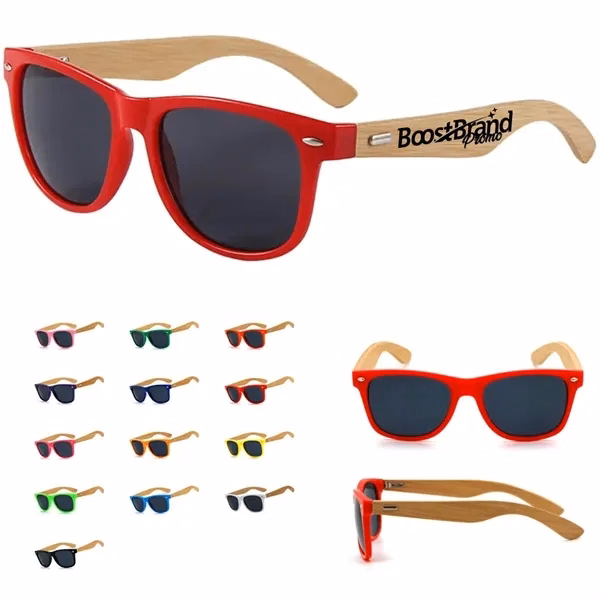 Custom Bamboo Frame Sunglasses with Blue Mirrored Lenses — Eco Brand Eyewear