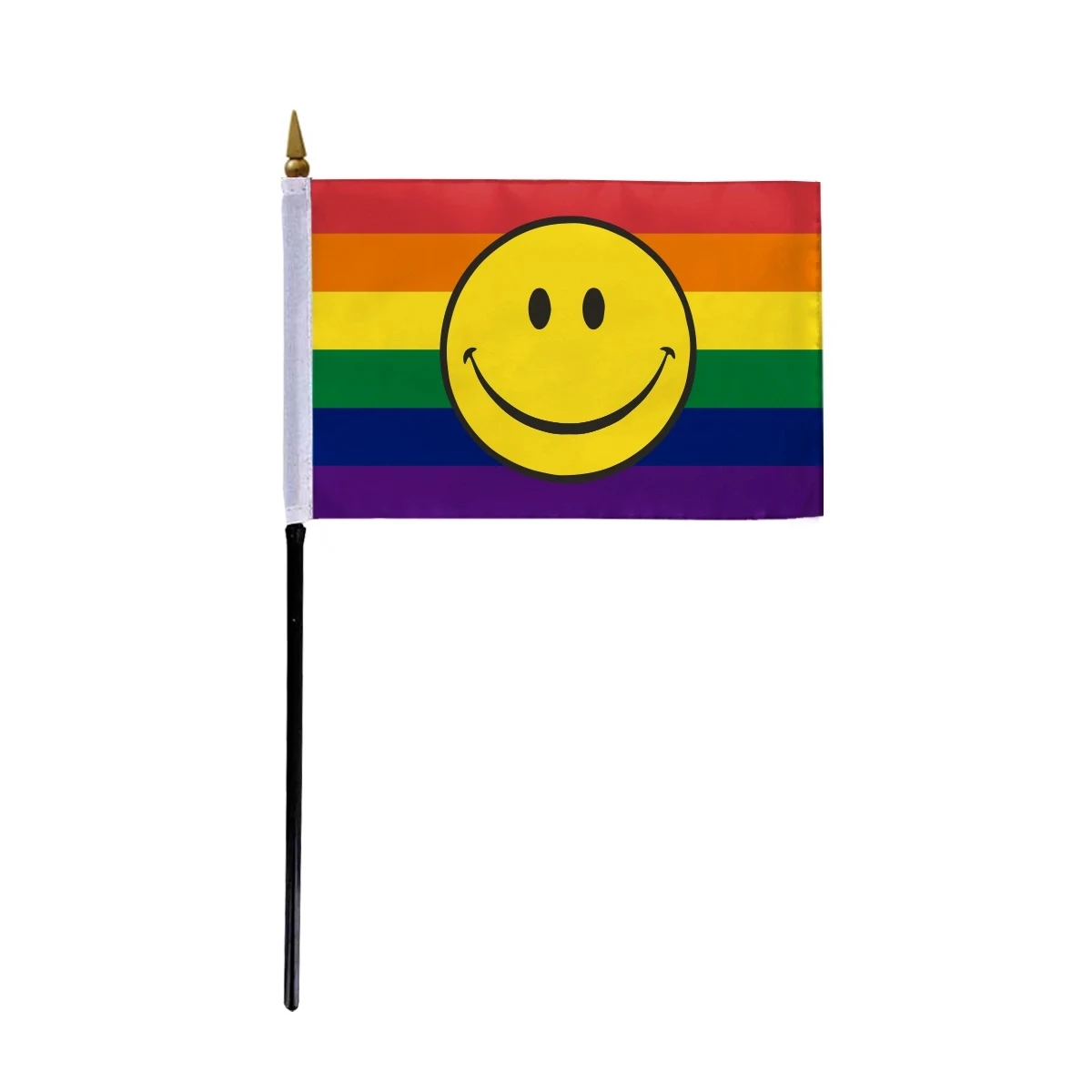 1ply Rainbow with smiley face Pride Stick Flag (Printed) 1