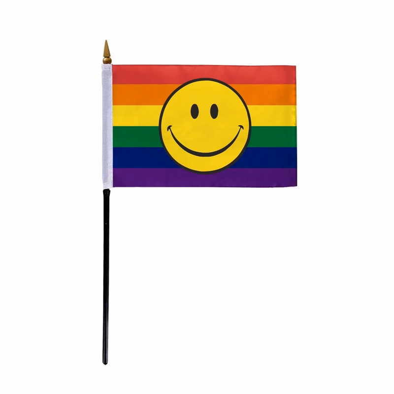 1ply Rainbow with smiley face Pride Stick Flag (Printed)