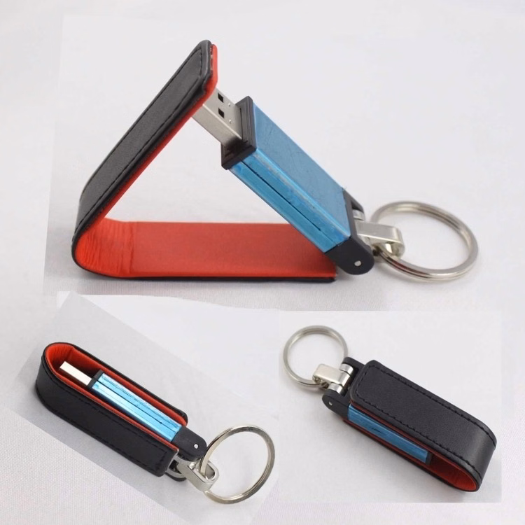 2GB USB flash drivers key chains with PU out coat