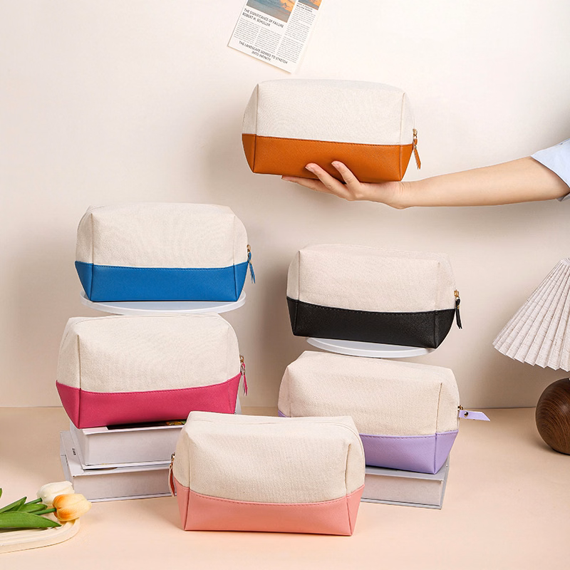 Portable Canvas PU Large Capacity Wash Toiletry Bag