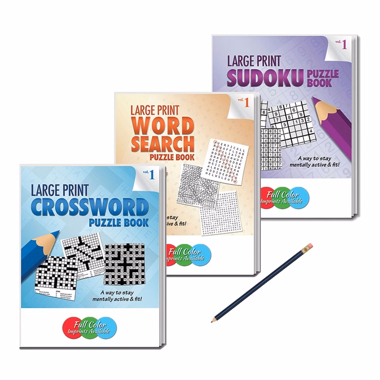 LARGE PRINT PUZZLE BOOK GIFT PACK - 3 Puzzle Book Set with Pencil. Vol 1